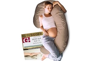 ‎TRAUMREITER Traumreiter Schwangerschaftskissen mit Memory Foam Körperunterstützung und Bezug braun, Schwangerschaftskissen Stillkissen XXL 120 cm ideal für Schwangere Kissen zum Schlafen, Body Pillow (Visco J)