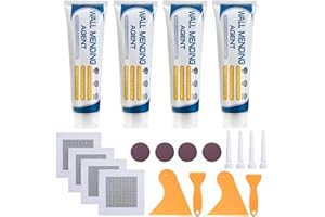 Deuvuo 4 sztuki masy szpachlowej w kolorze białym, do wypełnienia otworów na ścianie, z łatkami do suchej zabudowy 5 cm, papier ścierny, szpachelka do szybkiej naprawy pęknięć, graffiti i dziur –