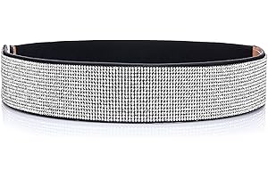 Longwu Cintura da donna con strass glitter scintillanti Cinture larghe in vita elastiche Cinture elastiche argentate per abiti da festa da donna