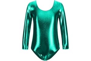 FUREINSTORE Maillot de Danza Ballet Gimnasia Leotardo Body Clásico Brillante Elástico para Niñas de Manga Larga Cuello Redondo para Bailarina