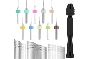 SYNHHERGYX 59 Stück Handbohrer Mini Bohrmaschine Pin Vise Handbohr mit 48 Spiralbohrer (0.5-3.0mm) und 10 Wolframcarbid Bohren, Handbohrer Modellbau Mini Bohrer Handbohrers zum Basteln für DIY Gießharz Bohren