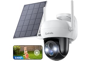 Codnida 2K Telecamera Wi-Fi Esterno Senza Fili con Pannello Solare, 360° PTZ Videocamera Sorveglianza a Batteria con Rilevamento del Movimento, Visione Notturna a Colori, Allarme Sonoro e Luminoso,Q02