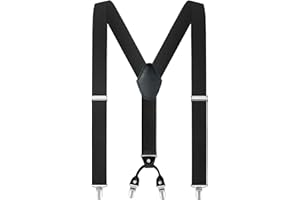 KEELYY Szelki męskie, wytrzymałe elastyczne regulowane szelki, 3,5 cm szersze w kształcie litery Y z bardzo mocnymi 4 metalowymi klipsami, czarne, czarny, F