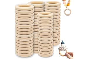 Behone 60pcs Anelli in Legno Naturale per Dentizione, Tende e Fai da Te - Grezzo per Artigianato, Creazione Gioielli (50mm/40mm)