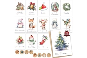 JOYEASE 36 Weihnachtskarten mit Umschlag Set, Schöne Modern Design Weihnachtskarte mit 18 Motive, A6 Christmas Cards mit Einzigartigem Sprüchen, Weihnachtspostkarten für deine Weihnachtsgruß