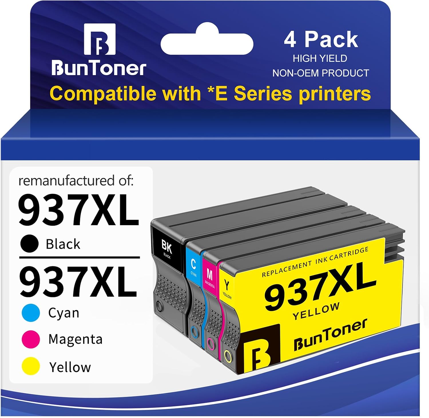 BunToner 937 XL Cartuchos de impresora compatibles con HP 937XL Multipack para HP OfficeJet Pro 9120e 9122e 9720e 9730e 9117b 9110b 9120b 9130b‎‎‎‎‎‎‎‎(4 unidades)