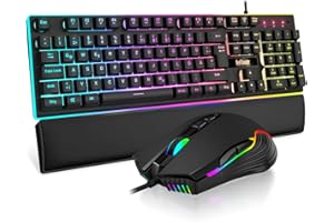 ‎REDTHUNDER RedThunder K10 Gaming Tastatur und Maus Set, QWERTZ DE-Layout, Metallplatte und Handballenauflager,RGB-Hintergrundbeleuchtung und 7D mit Ergonomische für PC Gamer(Schwarz)