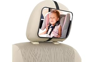 JUNOHAWK Baby Car Mirror for Back Seat, Shatterproof and Anti-Dropout Baby Car Mirror with Adjustable Straps, Essential Safety Accessory for New Parents