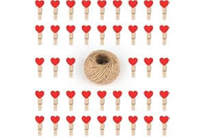 G2PLUS 100 Mini Madera Pinzas, Madera Clips de Fotos Pinzas para la Ropa, con 30 m de Cuerda de Yute, para Fotos Manualidades Decoración Bricolaje