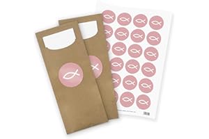 itenga 24x Bestecktaschen inkl. Serviette Motiv Fisch zur Kommunion Konfirmation Taufe Firmung für Jungen und Mädchen (Altrosa)