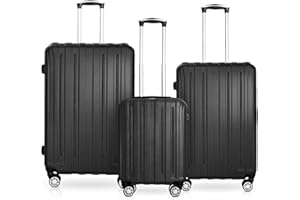 DS-Lux Hochwertigen Reisekoffer Koffer Hartschalen-Koffer Trolley Rollkoffer Handgepäck ABS-Kunststoff mit TSA-Schloss, 4 Spinner Rollen, (S-M-L-Set), Farbe: Schwarz, Größe: Set