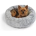 Best Friends by Sheri SnuggleSoft Faux Rabbit Fur Memory Foam Calming Donut Bed for Small Dogs and Cats, Grey, 18" x 18"