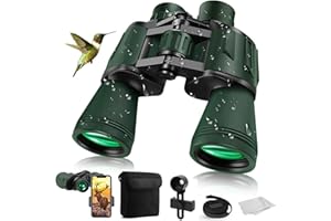 TENGWUDZ Prismáticos 20x50 para Adultos, Prismáticos HD Impermeables con Prisma BAK4 y Lente FMC, Telescópicos Portátiles para Observación de Aves Fútbol Escalada y Conciertos