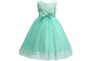 Discoball Girls Princess Dress,Tulle Bow Lace Embroidery Flower Girl Dress,Birthday Party Wedding Bridesmaid First Communion Girls' Dresses for 1-10 Years
