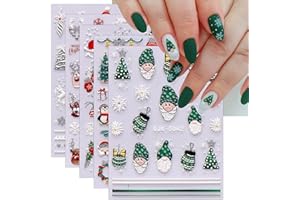 KALEFUL Naklejki na paznokcie 3D na Boże Narodzenie, 6 arkuszy 5D, samoprzylepne, stereoskopowe naklejki na paznokcie, dekoracja, akcesoria do stylizacji paznokci