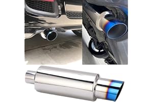 QIILU Silenziatore Di Scarico, Silenziatore Di Scarico Blu 2in-Inlet 3in-Outlet Silenziatore In Acciaio Inox Cotone Universale