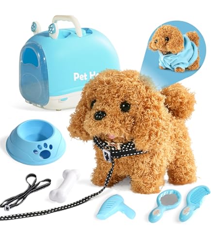 Cat Toys Electronic Walking Akita Stuffed Dog Toy, Realistic Bluey