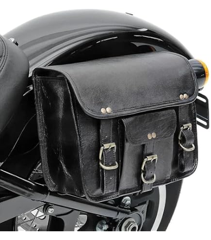 Borse Da Sella In Vera Pelle American Blue, Set Di 2 | Per Moto E Biciclette Vintage | Dimensioni 28x28x10 Cm (11x11x4 Pollici)