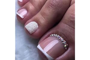 CEBOIC 24 Stück Falsche Zehennägel Kurze Künstliche Zehennägel Französische Quadratische Künstliche Fußnägel Nude Glänzende Acryl Natürliche Stick auf Zehennägeln für Frauen und Mädchen