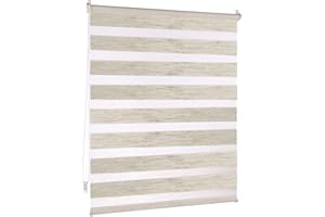 Victoria M. Klemmfix Estor Enrollable sin Taladrar, 85 x 150 cm Lino, Doble Capa Noche y Día para Sala de Estar Cocina