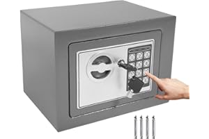 ZANGE Electronic Home Mini Safe Deposit Box Digital Code Steel Money Cash Safe Cabinet Box w/Key & Keypad 4.6 Litre Volume Grey for Money Jewelry Cash -UK Stock(Grey)