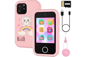 AACZLY Smartphone Per Bambini,Cellulare Bambini,Regalo Per Bambina 3 4 5 6 7 6 8 9 10 Anni Compleanno Natale Doppia Fotocamera Pink Gattino HD-2.8 "schermo visualizzazione, Cellulare Giocattolo Educativo 32G