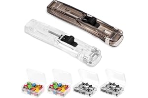 Yesaler Cucitrice a Spinta Dispenser di Clip con 200 Pezzi Punti in Acciaio Inox Riutilizzabile per Fissare Fogli Sciolti 2 Pezzi