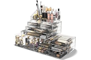 READAEER Makeup Cosmetic Organiser Storage Drawers Display Boxes Case with 12 Drawers, 4 Pieces, Freely Combined and Stacked.