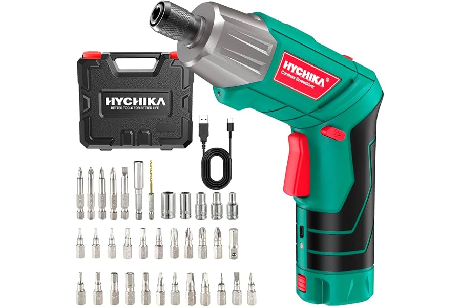 HYCHIKA Atornillador Eléctrico 6Nm, Destornillador Eléctrico (Máximo Par 6 N.m, 3.6V, 2.0Ah) LED Luz como Linterna, Cable USB