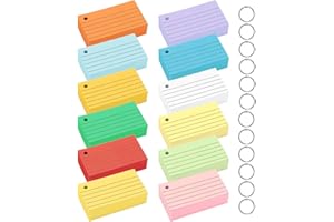 Muxiao 1200 Stück Karteikarten,Karteikarten Liniert Flash Cards Vokabelkarten Bunt mit 12 Binderinge,vokabeln lernen,Linierte Karteikarte für Unterwegs Lernen Notizen Schule Büro,Zuhause(12 Farben)