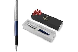 Parker Jotter pluma estilográficade color azul real y tinta azulcon cuerpo de metal y plumín medianoen estuche de regalo