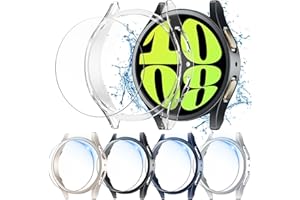 Laffav 5+5 Stück für Samsung Galaxy Watch 6 Schutzhülle und Schutzfolie 44mm 40mm,9H Gehärtetes Glas Displayschutzfolie+Kratzfestes Hart PC Bumper Gehäuse Kompatibel mit Galaxy Watch 6 (44mm)