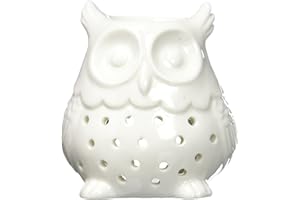 ‎ZEN ARÔME Zen’Arôme - Duftlampe Duftwachs-Brenner - Diffuser für Ätherische Öle und Raumdüfte - Aromatherapie Teelichthalter aus Weißer Keramik - Glücksbringer mit Eulenmotiv, Höhe: 12 cm