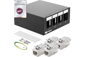 HB-DIGITAL Panel krosowy z 4 portami sieciowymi, panel krosowy 1 HE + 4 x CAT 6a Keystone Module RJ45, gniazdo Jack do montażu na ścianie, kompatybilny z kablem instalacyjnym CAT 5e CAT 6 CAT 6 A,