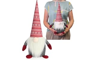 com-four® Wichtelfigur 40 cm - Weihnachtswichtel für Fensterbank, Regal, Tisch - Wichtel Türstopper 1,4 kg - Weihnachtsdeko, Deko Figur im skandinavischen Design (Wichtel - Mütze rot weiß)