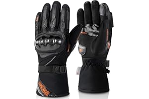 BORLENI Guantes Moto Invierno Hombre Impermeable de la Fibra de Carbono,Guantes de Motocicleta cálido con Pantalla Táctil Negro/Rojo/Azul