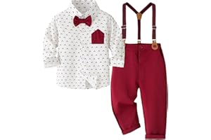Yaopelky Ensemble de costume formel pour garçon - Chemise à manches longues avec nœud papillon et porte-jarretelles - Costume de mariage pour garçon