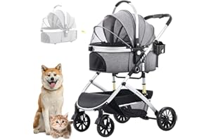 Nastarki Haustier Kinderwagen Faltbar, 2 in 1 Hundewagen mit Abnehmbarer Reisesitz Hundebuggy Hundebox Transporttasche Klappbar, Haustiere Buggy Geeignet für kleine Hunde und Katzen unter 20 kg (Grau)