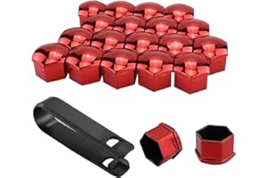 MAOQYE Lot de 20 cache-écrous de roue universels avec outil de démontage pour voitures, capuchons de écrous de roue hexagonaux (rouge, 17 mm)