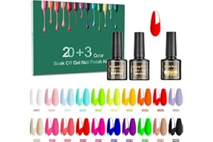 SINZONeu Vernis Semi Permanent, 23 Manucure Nail Art Lot Vernis à Ongles Gel UV LED Nail Polish 20 couleurs Populaire Avec Base et Top Coat, Matt Top Coat, 8ml