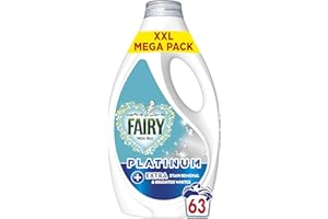 Fairy Non Bio Washing Liquid, 63 Washes, 1.953l, Platinum, With Extra Stain Removal and Brighter Whites, For Sensitive Skin