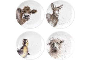 RW WN4093-XW Royal Worcester Wrendale Designs China Tea Coupe talerze z Ewe, Gentle Jack i Just Ched zestaw 4 szt., ceramiczne