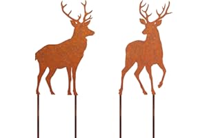 JYUECIAN Roststecker Hirsch Weihnachtsdeko 2 Stück Rost Gartenstecker Metall Rentier Weihnachten Deko Draußen Herbstdeko Outdoor