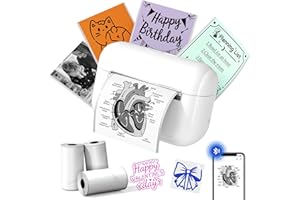 Memoking Mini Impresora térmica portátil con 3 Rollos de Papel Adhesivo, Q02E Bluetooth Impresora de Pegatinas para Estudiantes, para Notas de Estudio, Fotos, creación, anatómicos, Regalo (Blanco)