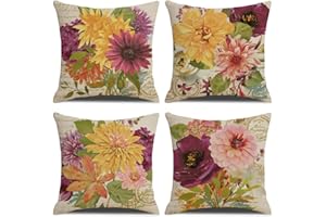 KSSKEN Federe Cuscini Divano 45x45cm, 4 Pack Moderni Fodere Cuscino per Divano Cotone Biancheria Decorativi Copricuscini per Divano Soggiorno Sedia Letto-Fiore D'epoca