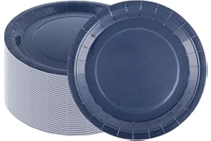 CEILIWEN Confezione da 100 piatti di carta blu navy, 23 cm, rotondi in tinta unita, per feste, compleanni, lauree, pensionamento, per catering ed eventi (colore blu navy, 23 cm)