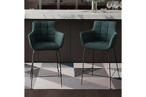 chairus Lot de 2 Tabourets de Bar avec Accoudoirs Modernes Chaise Fauteuil Haute en Tissu Tabourets de Comptoir pour Cuisine avec Repose-Pieds (Vert-2)