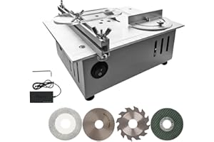 ZALASUNG Mała stołowa pilarka tarczowa z 4 ostrzami, przenośna, precyzyjna pilarka stołowa Saw-0,1-15 mm z regulacją wysokości / 7 biegów/ogranicznik kątowy 0-90°/mini stołowa piła tarczowa do