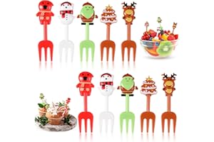 QESSUVNC 10 tenedores de frutas de Navidad bento accesorios de caja reutilizables Navidad Food Picks tenedores de cocina, aperitivos de plástico, tenedores de Papá Noel, tenedor de fruta para niños