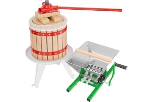 Wiltec Set 12L Fruktpress i bokträ samt pressduk och fruktkvatn med 7 l tratt, för tillverkning av saft, juice, vin och mäsk